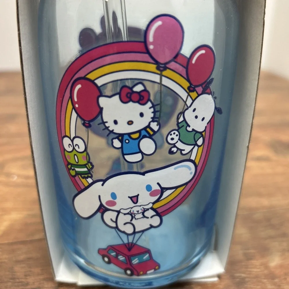 Sanrio Hello Kitty & Friends Glass Tumbler Lid‎ Straw Blue Glass Bamboo Lid 2024